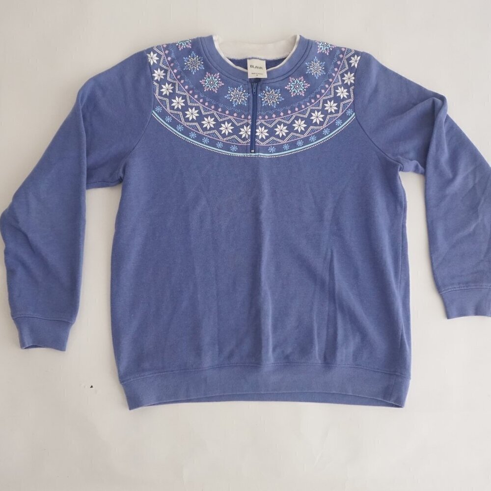 Vintage Blair Purple w White Winter Snowflake Cotton Zip Up Cardigan Sweater S